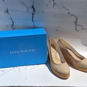 JACK ROGERS Palmer jute linen closed toe 3.5" wedge heels [size 9.5]